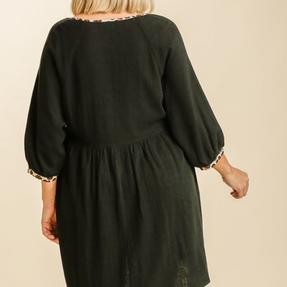 Umgee Plus Black Animal Print Trim Babydoll Dress - Picture 4 of 5